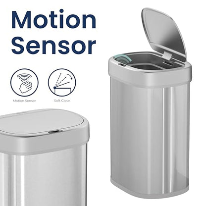 Ninestars DZT-80-24 Automatic Motion Sensor Trash Can with Adjustable Sensor Range, Stainless Steel Base, Silver Lid, 21 Gallon