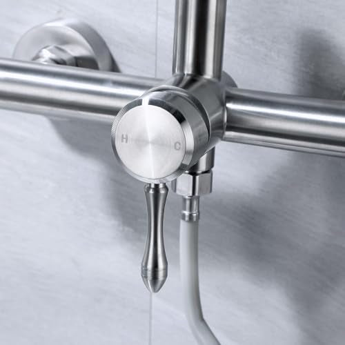 Wall Mount Kitchen Faucet, Folding Commercial Tap with Side Sprayer | 304 Stainless Steel Constructed, Brushed Nickle, Rotatable, 8"" Center - color: Style C, Faucet with Stand