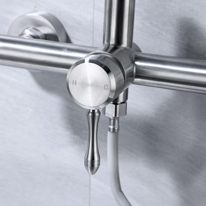 Wall Mount Kitchen Faucet, Folding Commercial Tap with Side Sprayer | 304 Stainless Steel Constructed, Brushed Nickle, Rotatable, 8"" Center - color: Style C, Faucet with Stand