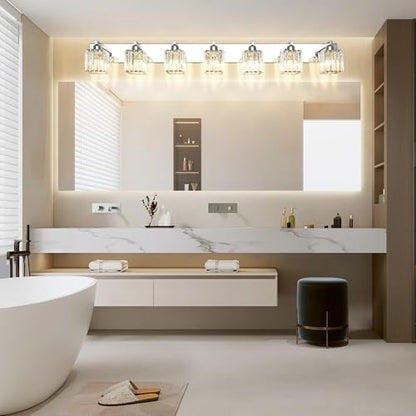 Aipsun Bathroom Vanity Light Fixtures Chrome Vanity Light for Bathroom Crystal Vanity Lighting Fixtures 7 Light (Exclude Bulb) - color: Chrome, size: 58 inch
