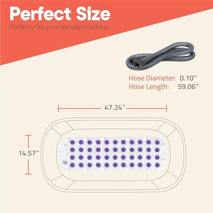 Bubble Bath Massager Mat for Bathtub, 47.24" x 14.57" Full-Body Heated Air Spa with 6-Level Adjustable Bubbles, Non-Slip Waterproof Design, Remote Control, for Stress, Muscle Relief & Relaxation, - color: Purple