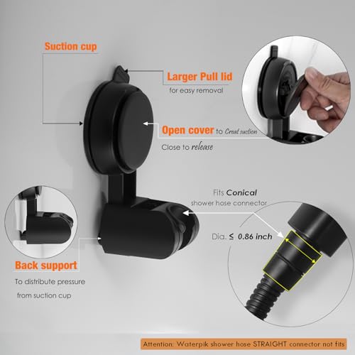 Suction Cup Hand held Shower Head Holder- Reusable - 5 Angles Adjustable - Bathroom Wall Mount Shower Wand Holder - Matte Black