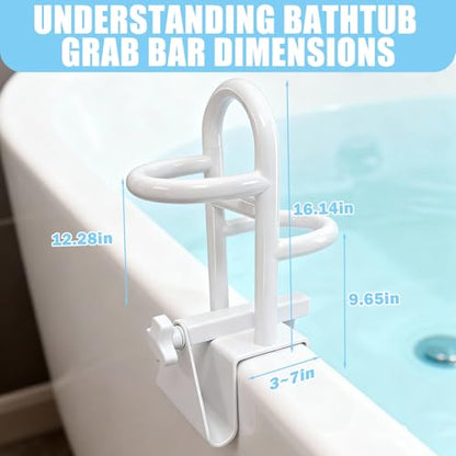 Adjustable Bathtub Safety Rail & Shower Grab Bar for Elderly | No-Drill Shower Handle Grab Bar, Secure Locking Tub Clamp Fits 3 to 7 Inch Tub Walls, Supports 330 lbs