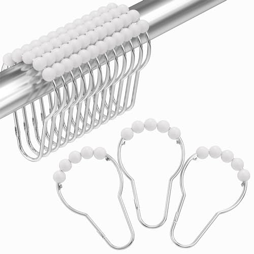 Shower Curtain Hooks, Decorative Stainless Steel Shower Curtain Hooks for Bathroom Shower Rods Curtains-Set of 12, Acrylic White - color: Acrylic White, style: Single Hooks