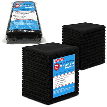Blue Horizon Black Microfiber Cleaning Towels, 24-Pack Dual-Sided Ultra Soft Plush Washcloth, All Purpose Premium Microfiber Detailing Cleaning Cloths Shop Towels (16" x 16", Black) - color: Black