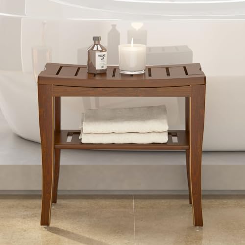 SogesPower Bamboo Shower Bench Bathroom Spa Bench Shower Seat Shower Bench Waterproof Storage Shelf, Walut - color: Brown