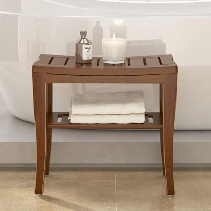 SogesPower Bamboo Shower Bench Bathroom Spa Bench Shower Seat Shower Bench Waterproof Storage Shelf, Walut - color: Brown