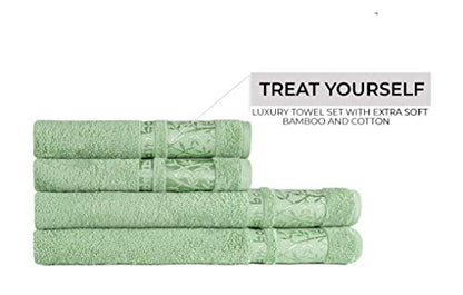 Miasoft Silver 100% Rayon Derived from Bamboo Towel Set - Soft and Washable Turkish Bath Towels for Hands, Face and Hair - Set of 4 in Gift Box - Deseret Green