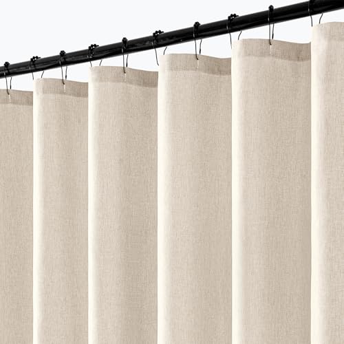 ANRODUO Cream Beige Linen Textured Fabric Shower Curtain Set - W72xL84 | Farmhouse Shower Curtain with 12 Metal Hooks, Waterproof Heavy Duty, Button Hole Design, Machine Washable for Bathroom - color: Cream, size: 72"W x 84"L (Pack of 1)