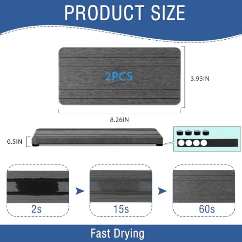 2PCS Water Absorbing Stone Tray, Quick Drying Diatomite Stone Sink Tray, Water Absorbent Diatomite Coasters for Kitchen Sink, Bathroom Counter Hand Soap Dish Toothbrush Holders - color: 2pcs 21×10cm Dark Gray Stripe