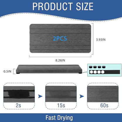 2PCS Water Absorbing Stone Tray, Quick Drying Diatomite Stone Sink Tray, Water Absorbent Diatomite Coasters for Kitchen Sink, Bathroom Counter Hand Soap Dish Toothbrush Holders - color: 2pcs 21×10cm Dark Gray Stripe