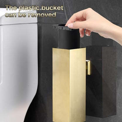 Gold Toilet Brush Set Stainless Steel Square Bathroom Cleaning Brush | AIREMOEN Square Bathroom Toilet Bowl Brush Holder, Round Cleaning Brush Head, Splash Guard - color: Brushed Gold