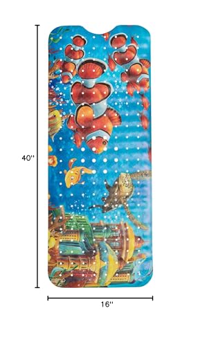 ENKOSI Non-Slip Bath & Shower Mat 40x16 Extra Long, Suction & Drain Holes | Fun clownfish print for kids; Durable PVC; 40x16 in, Clownfish - color: Clownfish Print