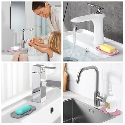 Jalopink 2 Pack Soap Holder with Drain - Self Draining Waterfall Soap Dish & Sponge Holder for Kitchen Sink Organizer, Non-Slip Dish Soap Tray for Dispenser Bottle, Gray Pink, 6x3.4 Inches