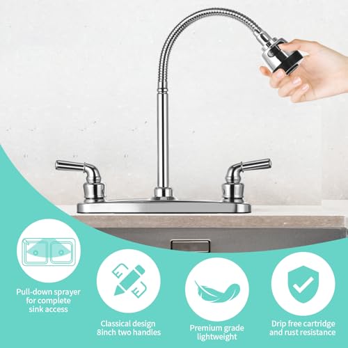 RV Kitchen Faucet Non-Metallic, Flexible Spout for Campers, Motorhomes, Travel Trailers - color: Chrome