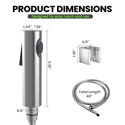 RV Bidet Sprayer, RV Handheld Bidet with Water Hose & RV Fitting, Wall-Mount Toilet Sprayer for Motorhomes, Fifth Wheels, Trailers & Campers Toilet (Brushed)