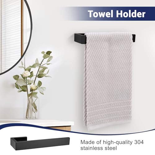 Lairuier Matte Black Bathroom Accessories, 23.6 inches Towel Bar Set | Including Towel Bar, Towel Holder, Toilet Paper Holder, Towel Hook, SUS304 Stainless Steel Bathroom Towel Holder Hardware Set - color: Matte Black, size: Set A