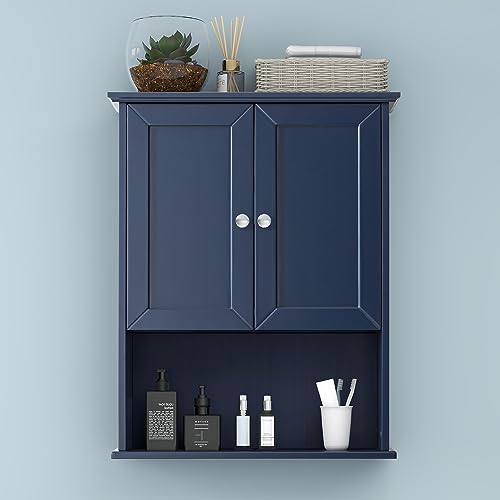 VANIRROR Bathroom Wall Cabinet Over Toilet Storage Cabinets 24x30 inch | Above Toilet Wood Medicine Cabinets with 2 Door & Adjustable Shelf for Kitchen, Laundry, Entryway,Durable MDF Construction - color: Navy Blue With Silver Handle, size: 24x30