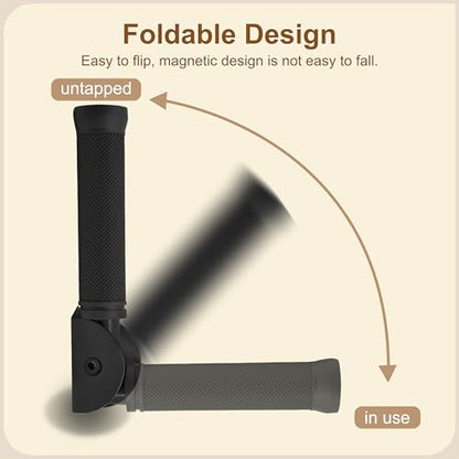Flip Up Grab Bar for Seniors, 8.3-Inch Wall-Mount Handle, Black | 90° Magnetic Flip-Up Design, Steel Frame, Textured Rubber Grip, Supports Up to 300 lbs, for Doorways, Steps and Bathrooms