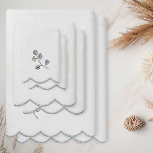 Jardin Turkish Cotton Scallop Towel-Grey-6 Pcs Set - color: Grey, size: 6 Pcs Set