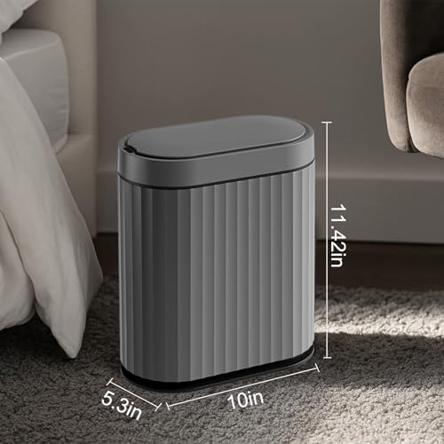 ELPHECO Bathroom Trash Can with Automatic Lid, 2 Gallon, Cement Grey Black | Motion Sensor Garbage Can, IPX5 Waterproof Slim Plastic Wastebasket, Smart Trash Bin for Bedroom, Bathroom and Office - color: Cement Grey Black