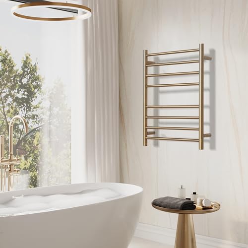 Electric Heated Towel Warmer - Wall Mounted Bathroom Towel Rack, Plug-in Design & Brushed Stainless Steel Finish 8 Bar Gold with Single Press - color: Gold With Single Press, size: 8 Bar
