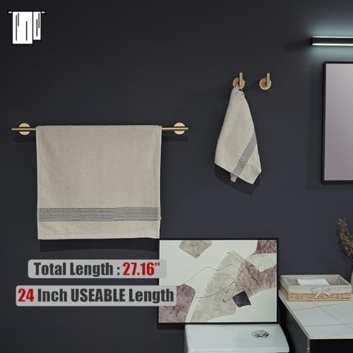 JQK Champagne Bronze Towel Bar, 27 Inch 304 Stainless Steel Thicken 0.8mm Towel Rack Bathroom, Towel Holder Wall Mount, Useable Length 24 Inch, TB110L24-CB - color: Champagne Bronze, size: 27 Inch
