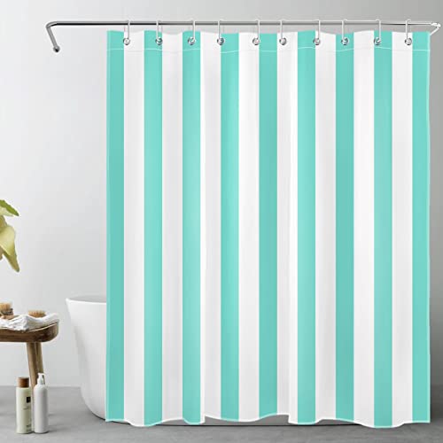 LB Teal and White Striped Fabric Shower Curtain for Bathroom with 10 Hooks, Vertical Stripe Geometric Shower Curtains for Bathroom, Modern Farmhouse Geometric Bathroom Shower Curtains, 60x72 Inch - color: Teal, size: 60"W x 72"L (Pack of 1)