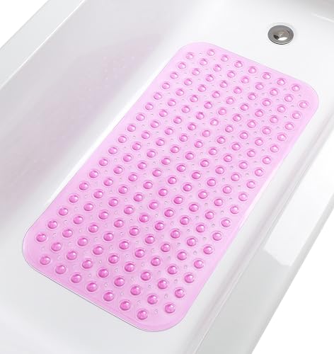 Large Non-Slip Bathtub & Shower Mat 31”x16” (Smooth/Non-Textured Tubs Only) Safe, Clean, Machine-Washable, Superior Grip&Drainage, Vinyl, Transparent Pink - color: Transparent Pink, size: Large (31"x16")