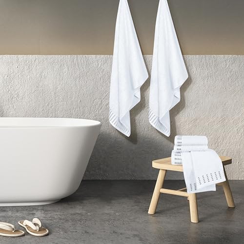 Ultra Soft 6 Pack Cotton Towel Set, Contains 2 Bath Towels 28x55 inch, 2 Hand Towels 16x24 inch & 2 Wash Cloths 12x12 inch, Ideal Everyday use, Compact & Lightweight - White - color: White, size: 6 Pack Set