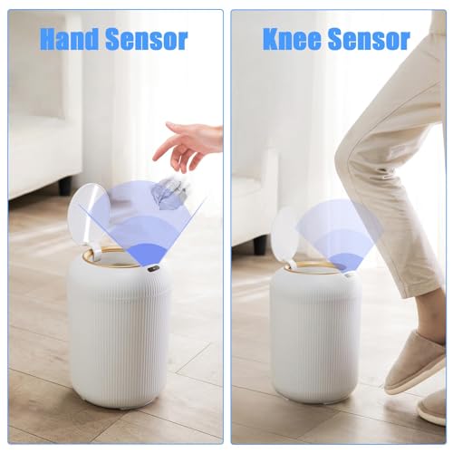 URALFA Automatic Bathroom Trash Can with Lid, 3 Gal Motion Sensor Trah Can | Touchless Sensor Garbage Can, Auto Trash Bin with Removable Legs, Smart Waste Basket for Bedroom, Office, Restroom, White - color: White, style: Automatic with Legs