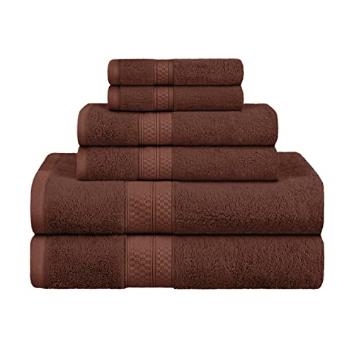 Superior Rayon from Bamboo Cotton Blend 6 Piece Towel Set, for Bathroom, Gym, Spa, Essentials, Includes; 2 Face Towels/Washcloths 13” x 13”, 2 Hand Towels 16” x 30”, 2 Bath Towels 30” x 54”, Cocoa