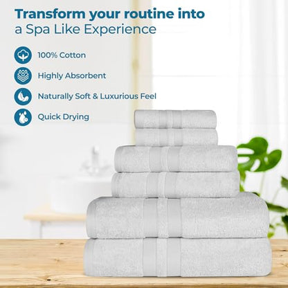 Superior Ultra-Soft Cotton Towel Set, 4 Bath Towels, 4 Hand Towels, 4 Face Towels/Washcloths, Quick-Dry, Shower, Spa Basics, Essentials, Solid, Double Line Dobby Border, 12 Piece Set, Silver