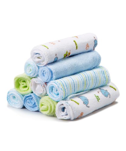 Spasilk Baby 10 Pack Soft Terry Bath Washcloth Wipes - color: Blue Elephant, size: 10 Count (Pack of 1)
