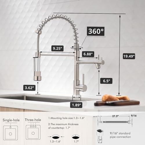 AIMADI Kitchen Faucet with Pull Down Sprayer,Commercial Stainless Steel Pull Down Sprayer Kitchen Faucet Single Hole Single Handle RV Laundry Outdoor Kitchen Sink Faucets - color: Brushed Nickel-1, style: Contemporary