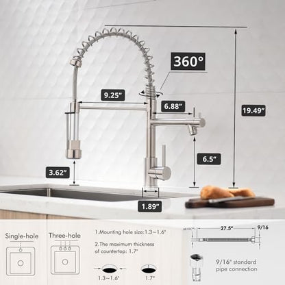 AIMADI Kitchen Faucet with Pull Down Sprayer,Commercial Stainless Steel Pull Down Sprayer Kitchen Faucet Single Hole Single Handle RV Laundry Outdoor Kitchen Sink Faucets - color: Brushed Nickel-1, style: Contemporary