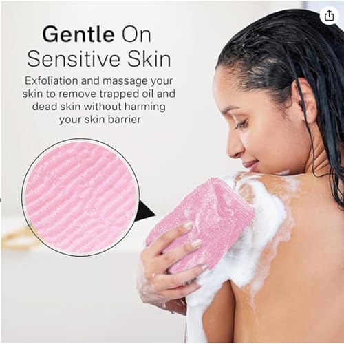 Yiclick Exfoliating Washcloth Towel - Exfoliating Body Scrubber, Loofah Wash Sponge - Korean & Japanse & African Washcloth - Soft + Rough Exfoliating Back Scrubber - for Senstive and Rough Skin - color: Pink