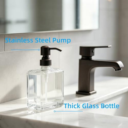 Square Clear Glass Dish Soap Dispenser Oil Rubbed Bronze Pump, Antique Refillable 13.5 oz Hand Soap Lotion Dispenser with Rust Proof Stainless Steel Pump for Bathroom Kitchen - color: Oil Rubbed Bronze, size: 13.5oz-Square