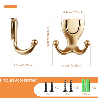 Coat Hooks Wall Mount: Flip Lid Conceals Screws & Double Hooks, Heavy Duty Wall Hooks, Damage-Resistant Clothing Design, Towel Hooks for Bathroom Living Room to Hang Coats Hats Keys (4, Gold) - color: Gold
