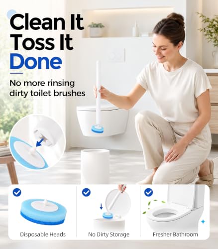 Disposable Toilet Brush and Holder Set with 48 Refills, Toilet Bowl Cleaner | Value Pack;Built-In Cleaner;Cleaner & More Hygienic;Hands-Free Disposal;Fresh Bathroom