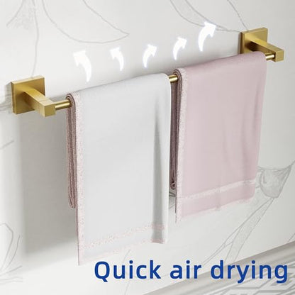 RUACQ 3 Pieces Bathroom Hardware Set, SUS 304 Stainless Steel Toilet Paper Holder, Towel Ring, 18-inch Towel Bar Set, Wall Mounted, Heavy Duty (Brushed Gold) - color: Brushed Gold, size: 3pcs