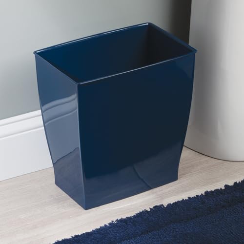 iDesign Small Plastic Bathroom Trash Can, Slim Rectangle Garbage Bin, 2-Pack | Bedroom, Office, Dorm, Navy Blue - color: Navy Blue, style: Pack of 2