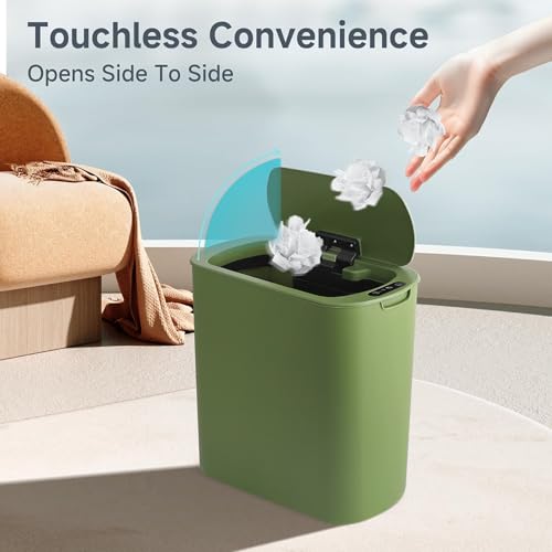 Automatic Motion Sensor Bathroom Trash Can with Lid, 2.6 Gallon Touchless Trash Bin, Smart Garbage Can Plastic Slim Wastebasket for Bedroom, Office, Dorm (Green) - color: Green