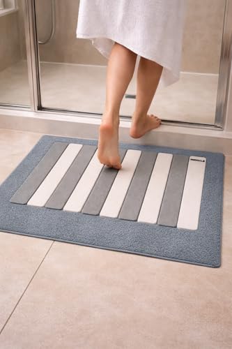 MIRACLE Foldable Stone Bath Mat 23.6 x 15.4 Inch Diatomaceous Earth Shower Mat for Wet Feet Quick Dry Water Absorbing Non-Slip Compact Easy Clean Gray and White