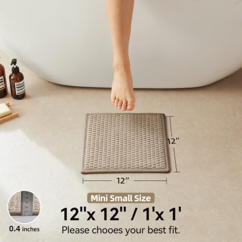 Triohero Small Bathroom Rugs Non Slip Washable Bath Rugs Super Absorbent Bathroom Rug Thin Quick Dry Low Pile Bath Mats, Beige 12x12 - color: Beige New, size: 1' x 1' (Rectangular)