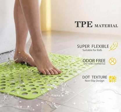 Nonslip Bathtub Mat Extra Soft TPE Bath Mat for Kids, Machine Washable Bathroom Shower Mat, Smooth/Non-Textured Tubs Only, 30L x 17W Inch (Green) - color: Green, size: 30" x 17" (Rectangular)