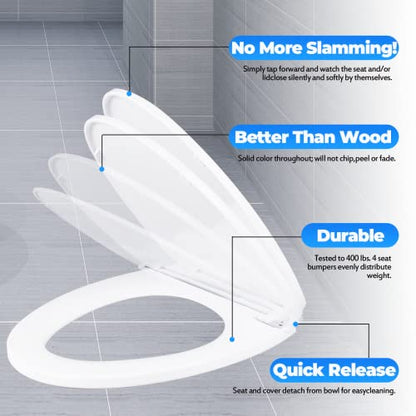 YNR Toilet Seat with Slow Close Hinges, Standard Elongated Toilet Seat with Non-slip Seat Bumpers, Easy to Install & Clean, Heavy Duty PP Material, Fits All Toilet Brands (Y6) - color: Y6