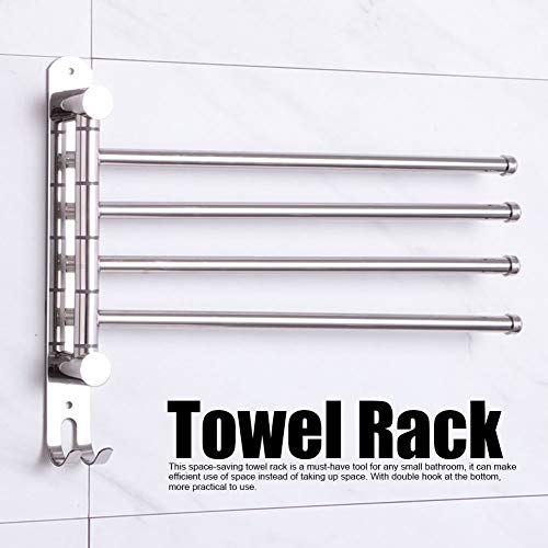 4 Rods Swivel Towel Rack, 13.8inch Stainless Steel Swing Out Towel Holder Wall Mounted Towel Holder with Hook for Kitchen, Bathroom, Outdoor