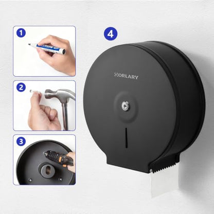 Gorlary Commercial Jumbo Toilet Paper Dispenser with Lock, Matte Black | Wall Mount Stainless Steel Roll Holder, 9 inch Commercial Toilet Paper Roll Holder for Bathroom Office Restaurant - color: Black-without Shelf