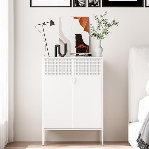 Washsemba 2 Mesh Door Metal Storage Cabinet with Adjustable Shelves, Multipurpose White Storage Cabinet, 3-Tier Office Cabinet,Metal Storage Cabinet for Office Home,Hallway (White, 47''H) - color: White, size: 47''H